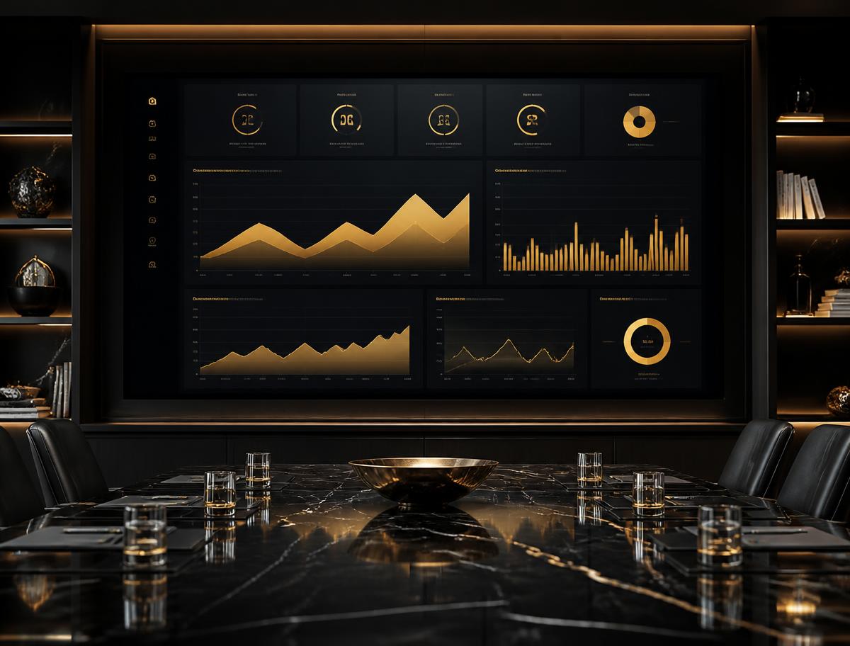 Executive analytics screen showing hospitality revenue trend charts